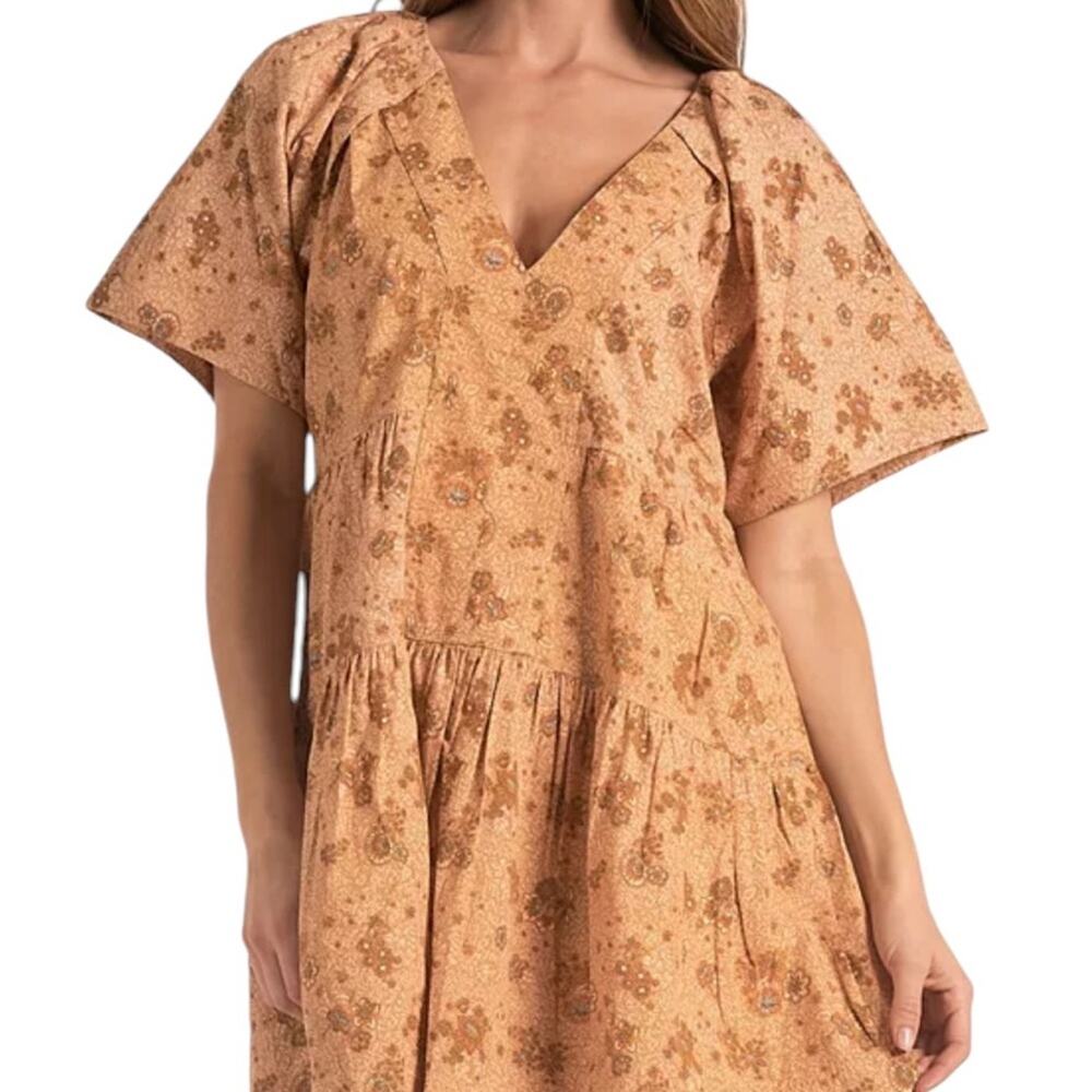Elan Floral V Neck Cotton Mini Dress Boho Grandma Flowy NEW Size XS - Picture 5 of 8